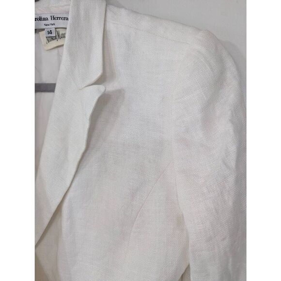 Carolina Herrera Linen Blazer women's 14 white Neiman Marcus Vintage luxury - Picture 2 of 8